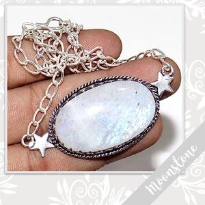 Rainbow Moonstone Eclectic Silver Artisan Necklace, 17” Turquoise to Blue-Violet